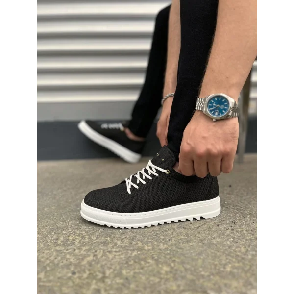 JY152 Cool Bağcıklı Keten Erkek Günlük Spor Klasik Ayakkabı KBT - Siyah