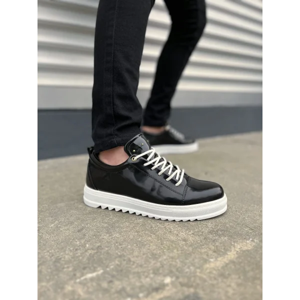 JY152 Cool Bağcıklı Rugan Erkek Günlük Spor Klasik Ayakkabı RBT - Siyah