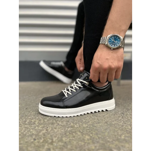 JY152 Cool Bağcıklı Rugan Erkek Günlük Spor Klasik Ayakkabı RBT - Siyah