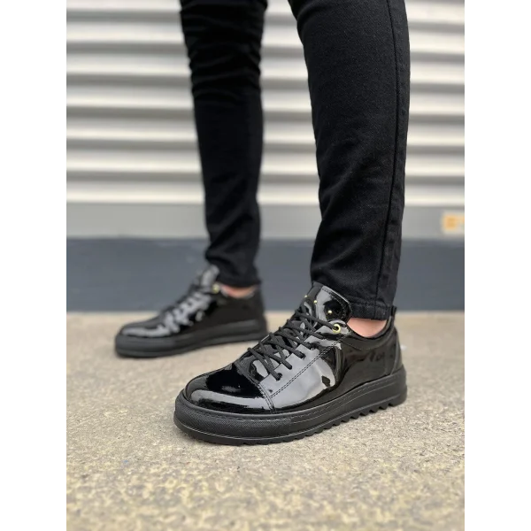 JY152 Cool Bağcıklı Rugan Erkek Günlük Spor Klasik Ayakkabı RST - Siyah