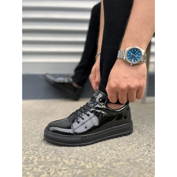 JY152 Cool Bağcıklı Rugan Erkek Günlük Spor Klasik Ayakkabı RST - Siyah