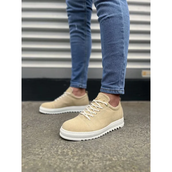 JY152 Cool Bağcıklı Süet Erkek Günlük Spor Klasik Ayakkabı SBT - Krem