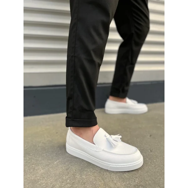 JY153 Bloom Bağcıksız Püsküllü Cilt Erkek Günlük Spor Klasik Ayakkabı CBT - Beyaz