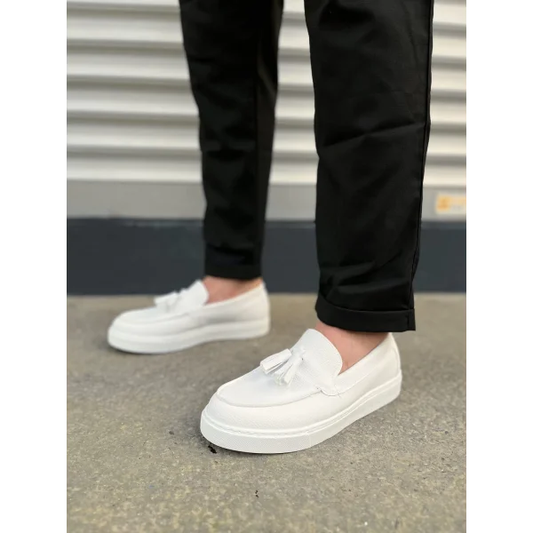 JY153 Bloom Bağcıksız Püsküllü Cilt Erkek Günlük Spor Klasik Ayakkabı CBT - Beyaz