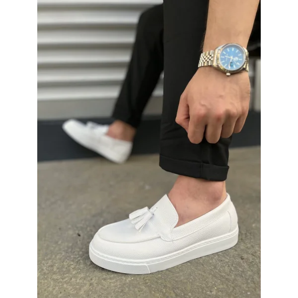 JY153 Bloom Bağcıksız Püsküllü Cilt Erkek Günlük Spor Klasik Ayakkabı CBT - Beyaz
