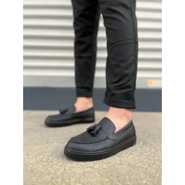 JY153 Bloom Bağcıksız Püsküllü Cilt Erkek Günlük Spor Klasik Ayakkabı CST - Siyah