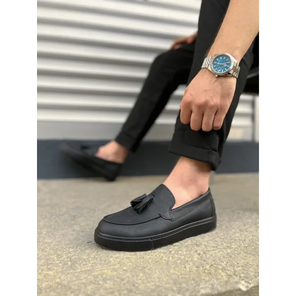 JY153 Bloom Bağcıksız Püsküllü Cilt Erkek Günlük Spor Klasik Ayakkabı CST - Siyah