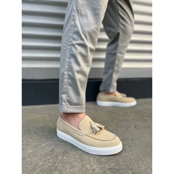 JY153 Bloom Bağcıksız Püsküllü Süet Erkek Günlük Spor Klasik Ayakkabı SBT - Krem