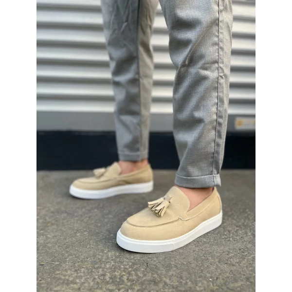 JY153 Bloom Bağcıksız Püsküllü Süet Erkek Günlük Spor Klasik Ayakkabı SBT - Krem