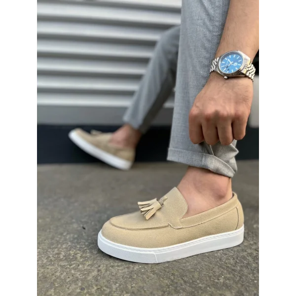JY153 Bloom Bağcıksız Püsküllü Süet Erkek Günlük Spor Klasik Ayakkabı SBT - Krem