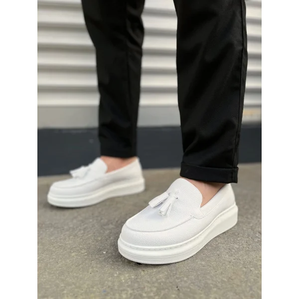 JY154 Blaze Bağcıksız Püsküllü Cilt Erkek Günlük Spor Klasik Ayakkabı CBT - Beyaz