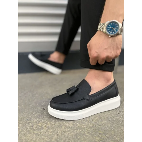 JY154 Blaze Bağcıksız Püsküllü Cilt Erkek Günlük Spor Klasik Ayakkabı CBT - Siyah