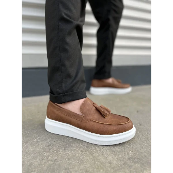 JY154 Blaze Bağcıksız Püsküllü Cilt Erkek Günlük Spor Klasik Ayakkabı CBT - Taba