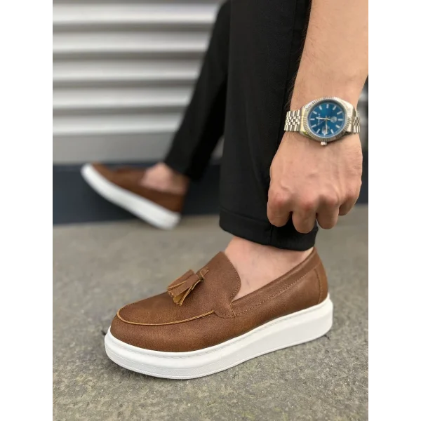 JY154 Blaze Bağcıksız Püsküllü Cilt Erkek Günlük Spor Klasik Ayakkabı CBT - Taba