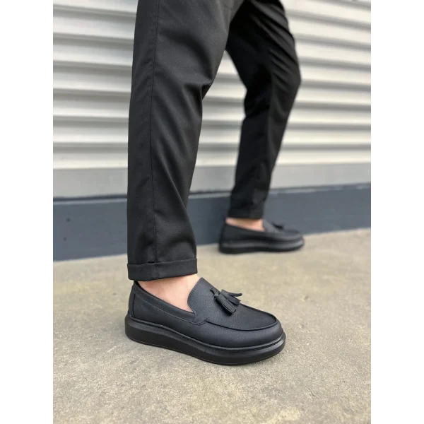 JY154 Blaze Bağcıksız Püsküllü Cilt Erkek Günlük Spor Klasik Ayakkabı CST - Siyah