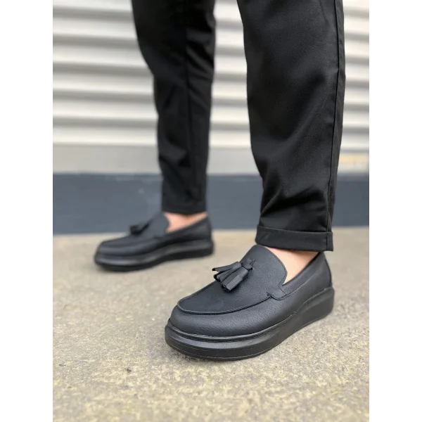 JY154 Blaze Bağcıksız Püsküllü Cilt Erkek Günlük Spor Klasik Ayakkabı CST - Siyah