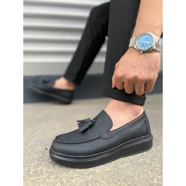 JY154 Blaze Bağcıksız Püsküllü Cilt Erkek Günlük Spor Klasik Ayakkabı CST - Siyah