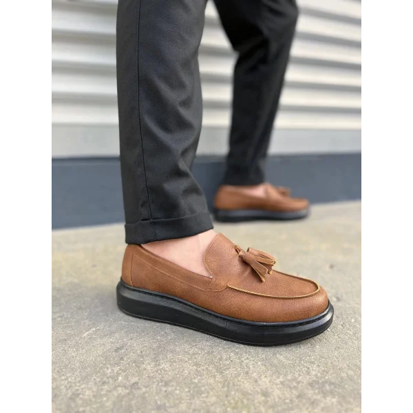 JY154 Blaze Bağcıksız Püsküllü Cilt Erkek Günlük Spor Klasik Ayakkabı CST - Taba