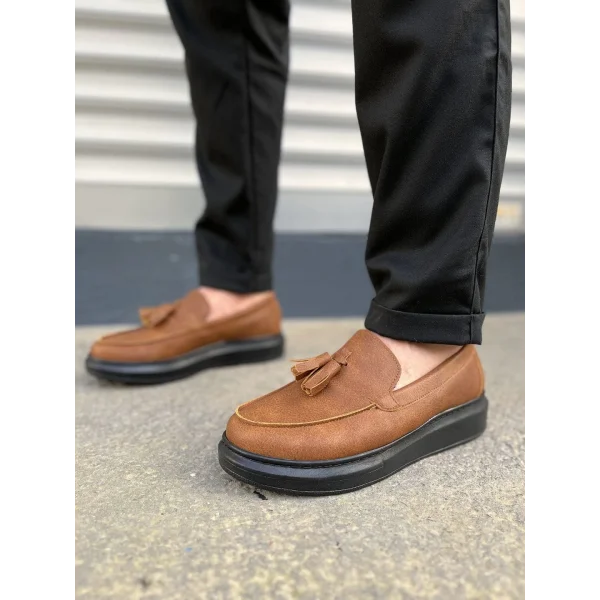 JY154 Blaze Bağcıksız Püsküllü Cilt Erkek Günlük Spor Klasik Ayakkabı CST - Taba