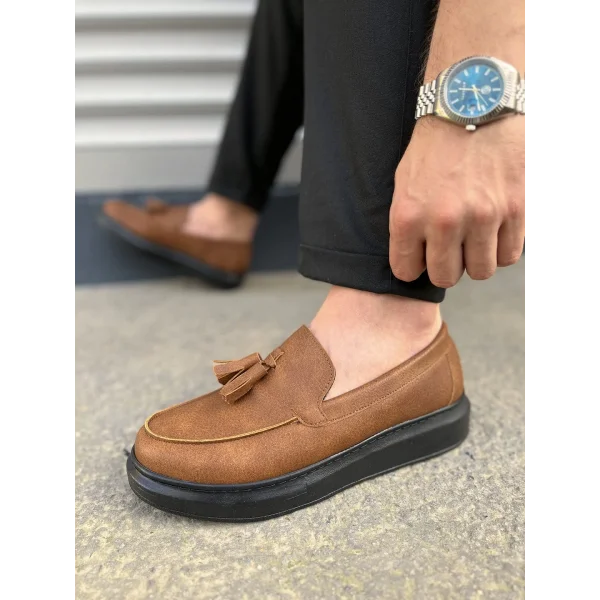 JY154 Blaze Bağcıksız Püsküllü Cilt Erkek Günlük Spor Klasik Ayakkabı CST - Taba