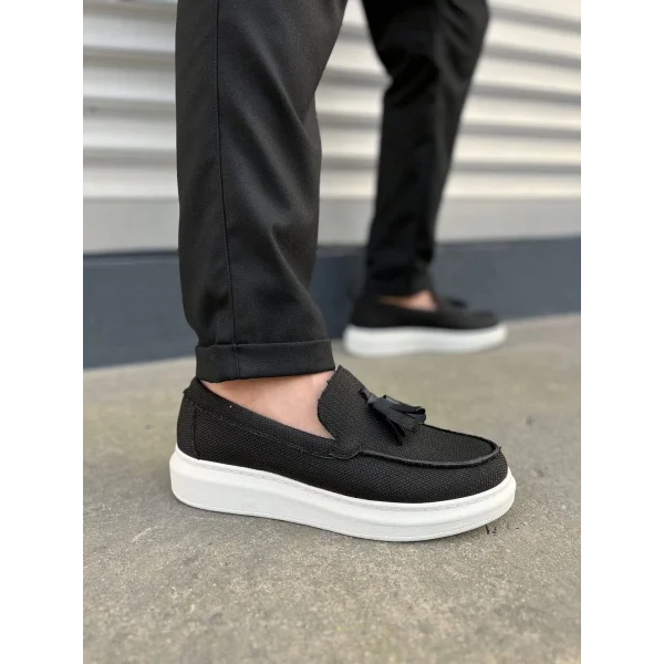 JY154 Blaze Bağcıksız Püsküllü Keten Erkek Günlük Spor Klasik Ayakkabı KBT - Siyah