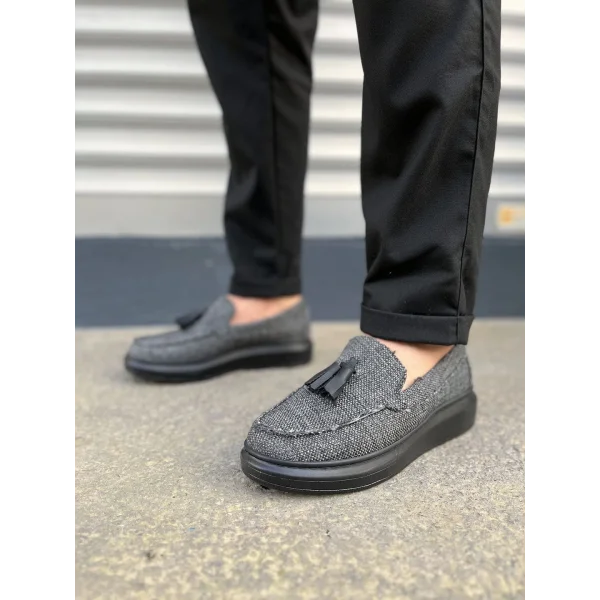 JY154 Blaze Bağcıksız Püsküllü Keten Erkek Günlük Spor Klasik Ayakkabı KST - Gri