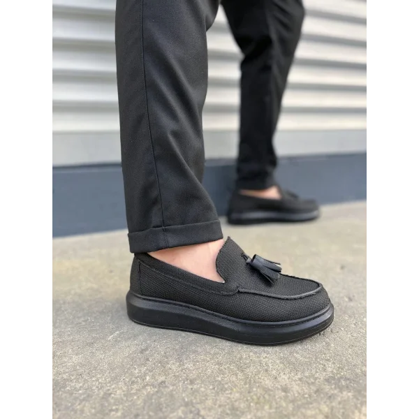 JY154 Blaze Bağcıksız Püsküllü Keten Erkek Günlük Spor Klasik Ayakkabı KST - Siyah