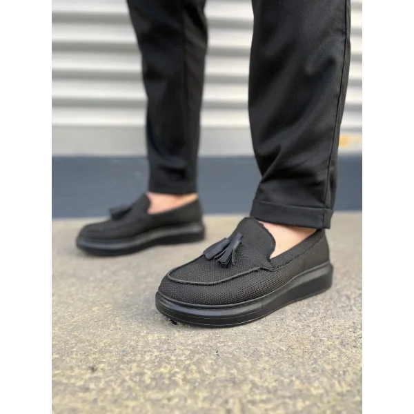 JY154 Blaze Bağcıksız Püsküllü Keten Erkek Günlük Spor Klasik Ayakkabı KST - Siyah