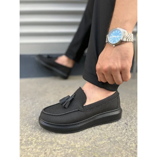 JY154 Blaze Bağcıksız Püsküllü Keten Erkek Günlük Spor Klasik Ayakkabı KST - Siyah