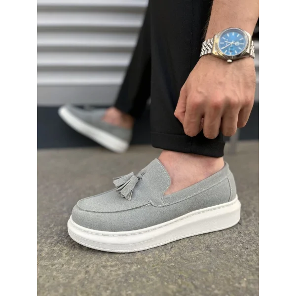 JY154 Blaze Bağcıksız Püsküllü Süet Erkek Günlük Spor Klasik Ayakkabı SBT - Gri