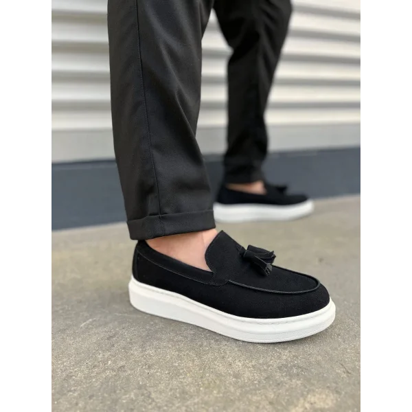 JY154 Blaze Bağcıksız Püsküllü Süet Erkek Günlük Spor Klasik Ayakkabı SBT - Siyah