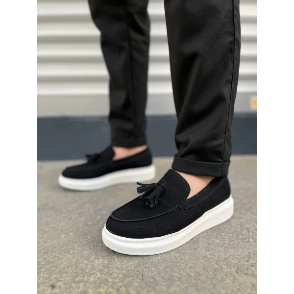 JY154 Blaze Bağcıksız Püsküllü Süet Erkek Günlük Spor Klasik Ayakkabı SBT - Siyah