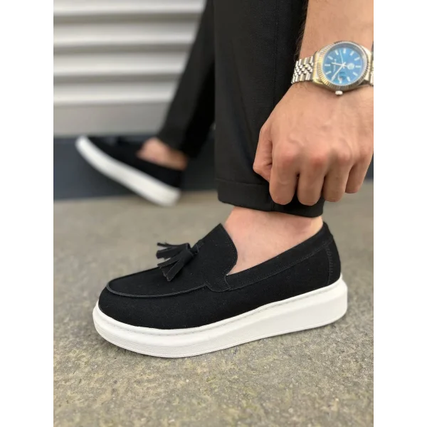 JY154 Blaze Bağcıksız Püsküllü Süet Erkek Günlük Spor Klasik Ayakkabı SBT - Siyah