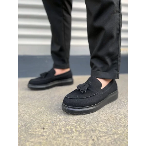 JY154 Blaze Bağcıksız Püsküllü Süet Erkek Günlük Spor Klasik Ayakkabı SST - Siyah