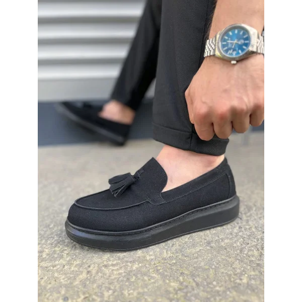 JY154 Blaze Bağcıksız Püsküllü Süet Erkek Günlük Spor Klasik Ayakkabı SST - Siyah