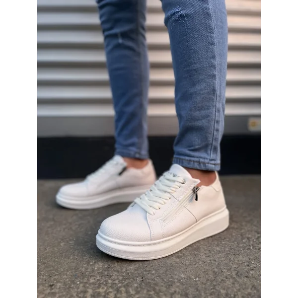 JY155 Warrior Bağcıklı ve Fermuarlı Cilt Erkek Günlük Sneaker Ayakkabı CBT - Beyaz