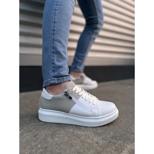 JY155 Warrior Bağcıklı ve Fermuarlı Cilt Süet Erkek Günlük Sneaker Ayakkabı CSBT - Beyaz/Gri