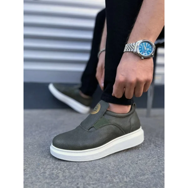 JY161 Hippo Bağcıksız Cilt Erkek Günlük Sneaker Ayakkabı CBT - Haki