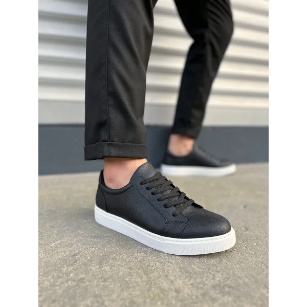 JY165 Elite Bağcıklı Cilt Erkek Günlük Sneaker Ayakkabı CBT - Siyah