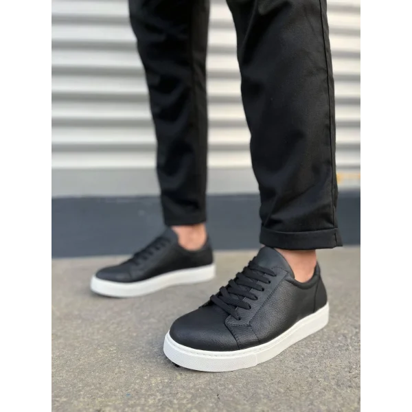 JY165 Elite Bağcıklı Cilt Erkek Günlük Sneaker Ayakkabı CBT - Siyah
