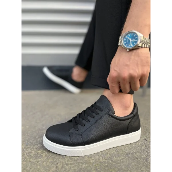 JY165 Elite Bağcıklı Cilt Erkek Günlük Sneaker Ayakkabı CBT - Siyah