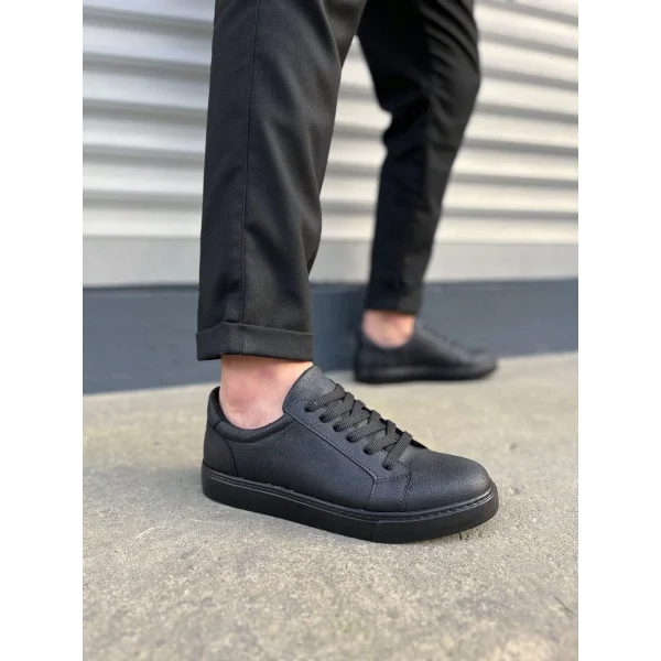 JY165 Elite Bağcıklı Cilt Erkek Günlük Sneaker Ayakkabı CST - Siyah