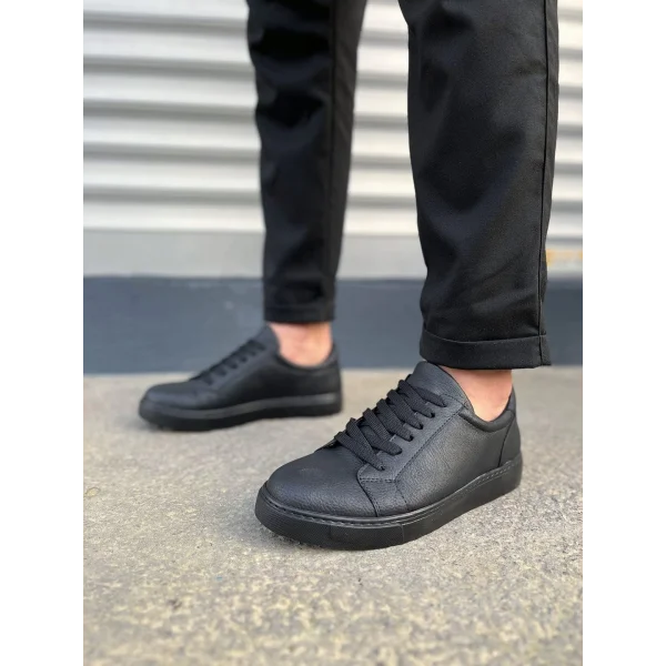 JY165 Elite Bağcıklı Cilt Erkek Günlük Sneaker Ayakkabı CST - Siyah