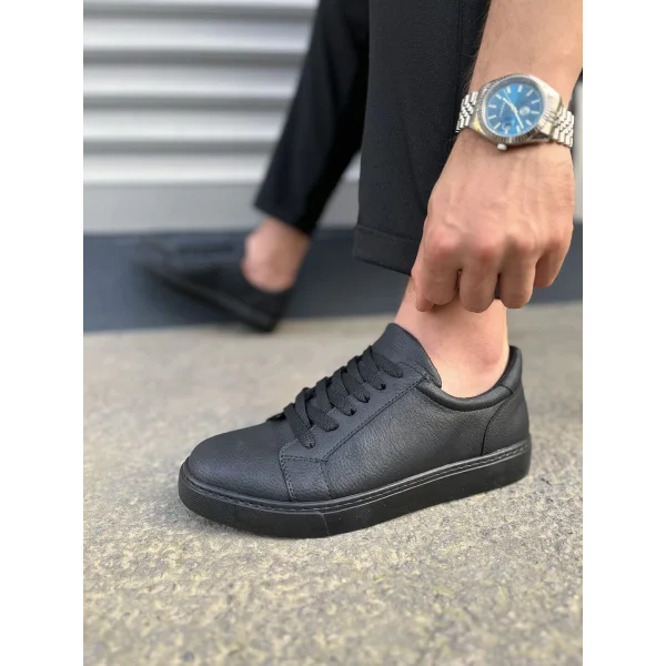 JY165 Elite Bağcıklı Cilt Erkek Günlük Sneaker Ayakkabı CST - Siyah