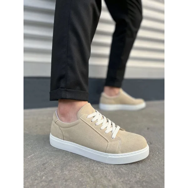 JY165 Elite Bağcıklı Süet Erkek Günlük Sneaker Ayakkabı SBT - Krem