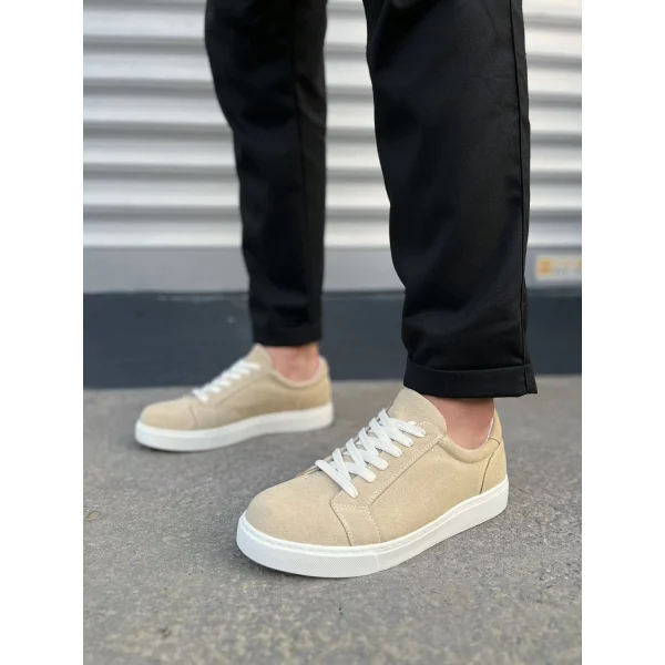 JY165 Elite Bağcıklı Süet Erkek Günlük Sneaker Ayakkabı SBT - Krem