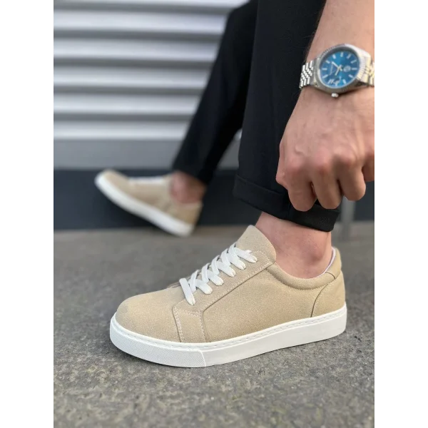 JY165 Elite Bağcıklı Süet Erkek Günlük Sneaker Ayakkabı SBT - Krem