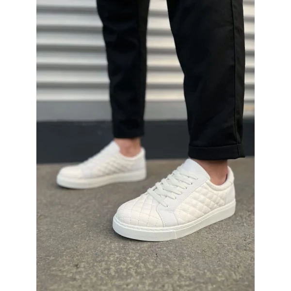 JY166 Prestige Bağcıklı Cilt Kapitone Desenli Erkek Günlük Sneaker Ayakkabı CBT - Beyaz