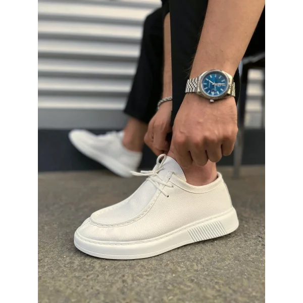 JY170 Tornado Bağcıklı Cilt Erkek Günlük Spor Klasik Ayakkabı CBT - Beyaz