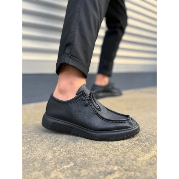 JY170 Tornado Bağcıklı Cilt Erkek Günlük Spor Klasik Ayakkabı CST - Siyah